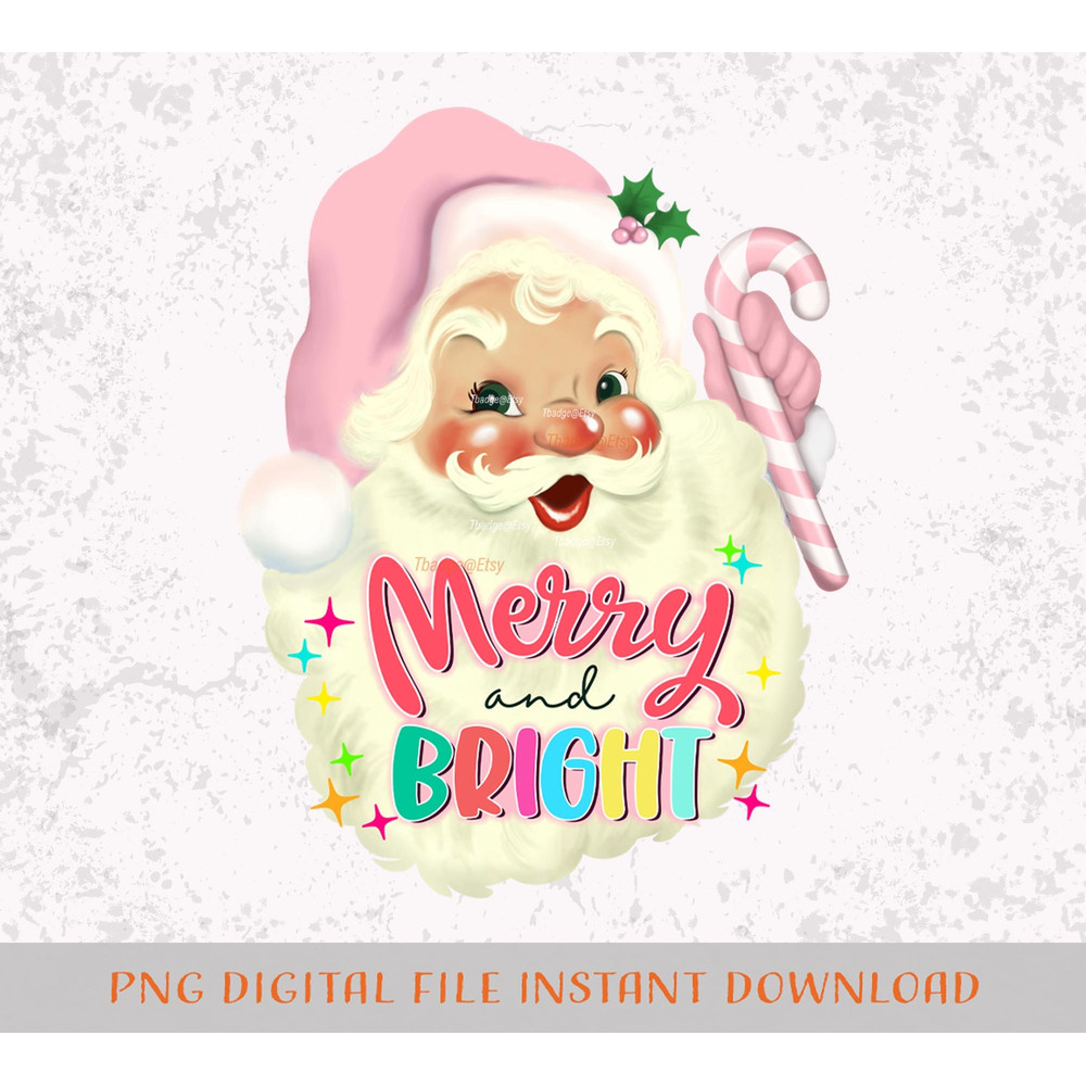 Pink Christmas Png Merry and bright png, Sublimation file for Shirt Design, Digital download Retro Pink Santa Png - 2.jpg