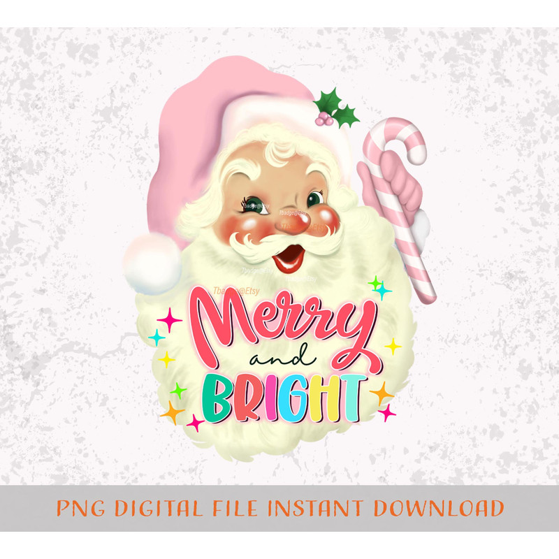 Pink Christmas Png Merry and bright png, Sublimation file for Shirt Design, Digital download Retro Pink Santa Png - 2.jpg