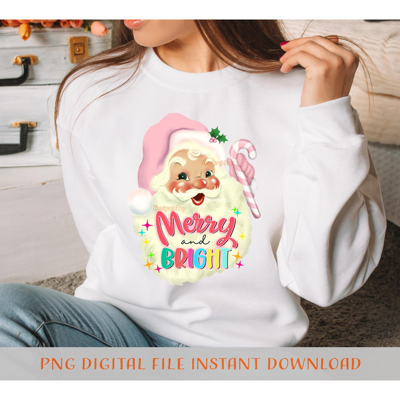 Pink Christmas Png Merry and bright png, Sublimation file for Shirt Design, Digital download Retro Pink Santa Png - 3.jpg