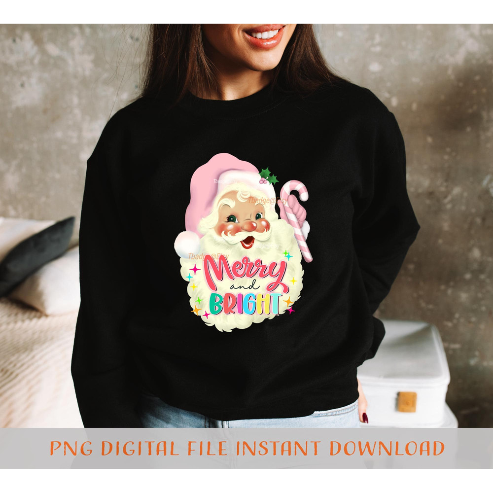 Pink Christmas Png Merry and bright png, Sublimation file for Shirt Design, Digital download Retro Pink Santa Png - 4.jpg