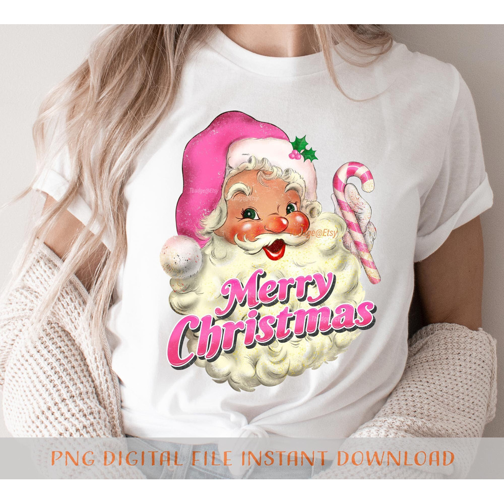 Pink Merry Christmas Png, Retro Santa Sublimation file for Shirt Design, Digital download Pink Christmas Png - 1.jpg