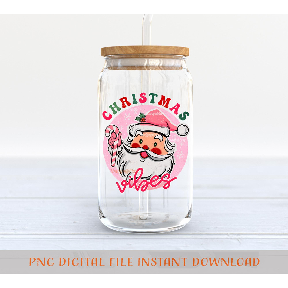 Pink Christmas vibes Png, 16 oz Libbey Glass Can Tumbler Sublimation Design, Retro Pink Santa Png, Design Digital Download PNG - 3.jpg