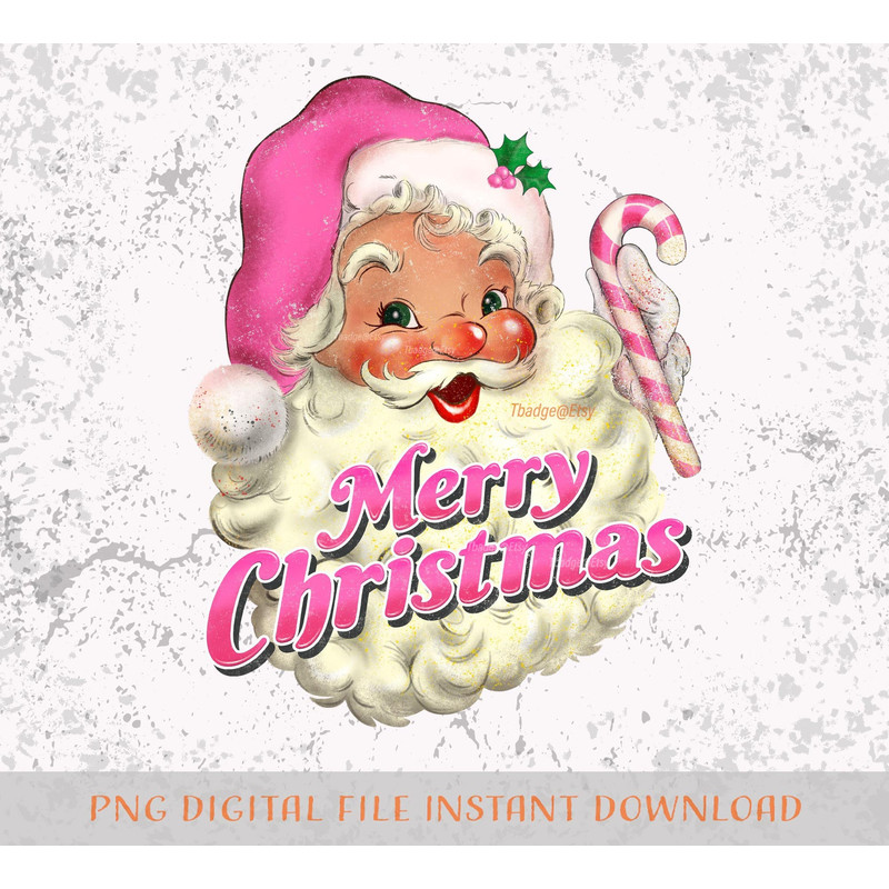 Pink Merry Christmas Png, Retro Santa Sublimation file for Shirt Design, Digital download Pink Christmas Png - 2.jpg