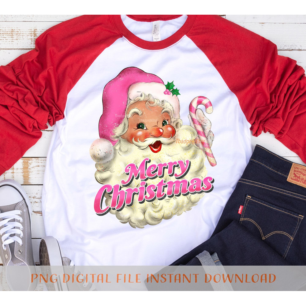 Pink Merry Christmas Png, Retro Santa Sublimation file for Shirt Design, Digital download Pink Christmas Png - 3.jpg
