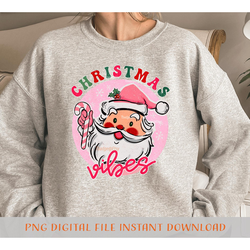 Pink Christmas Vibes, Retro Santa Sublimation file for Shirt Design, Digital download Pink Santa Claus Png - 4.jpg