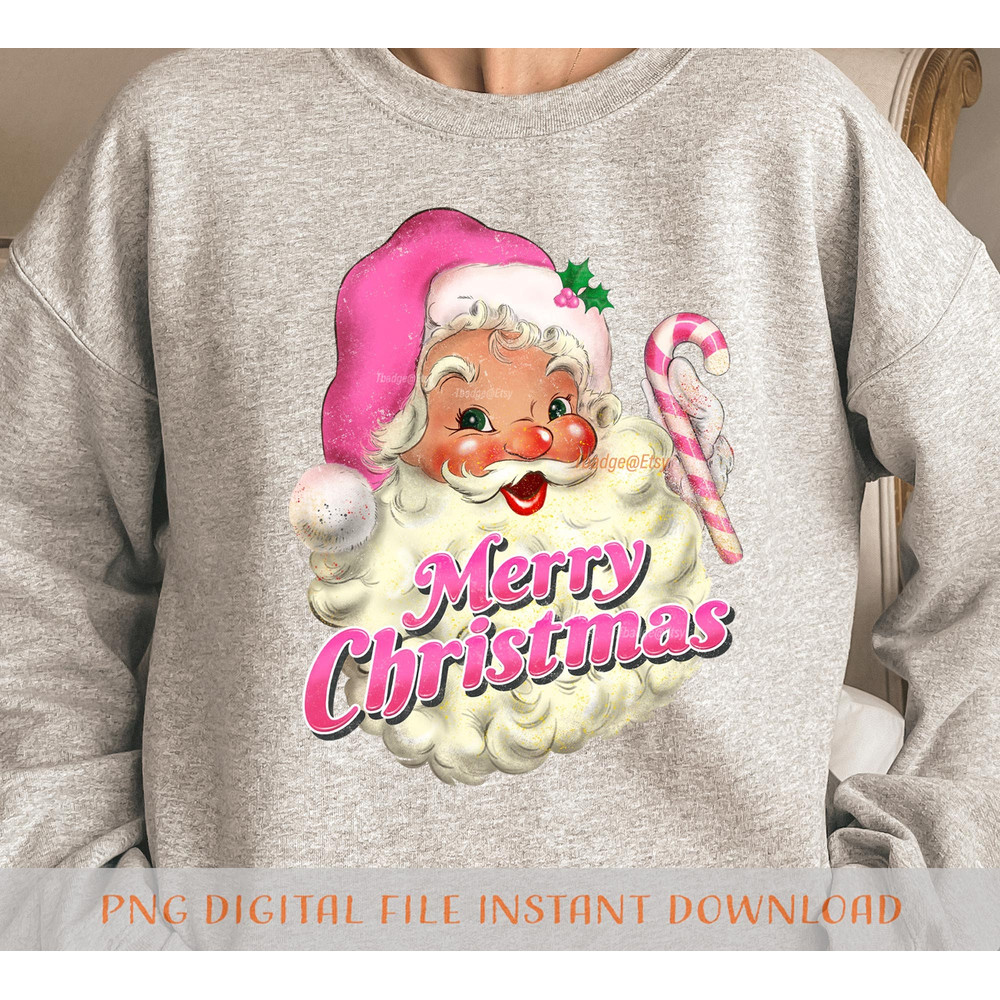Pink Merry Christmas Png, Retro Santa Sublimation file for Shirt Design, Digital download Pink Christmas Png - 4.jpg