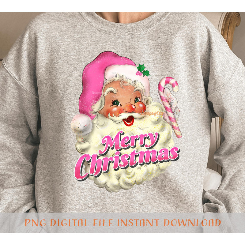 Pink Merry Christmas Png, Retro Santa Sublimation file for Shirt Design, Digital download Pink Christmas Png - 4.jpg