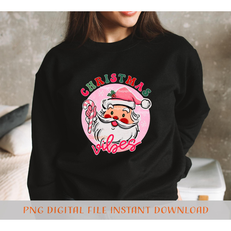 Pink Christmas Vibes, Retro Santa Sublimation file for Shirt Design, Digital download Pink Santa Claus Png - 5.jpg