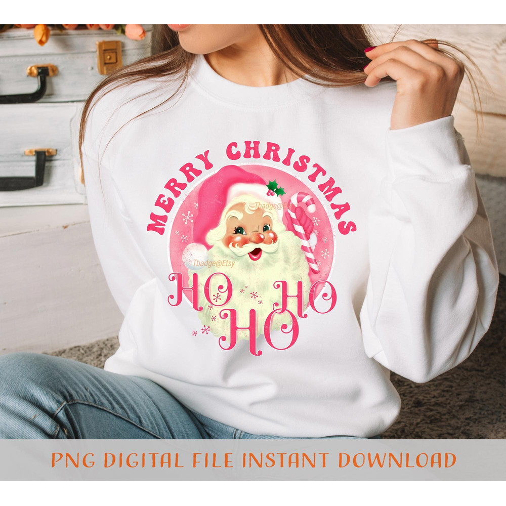 Pink Merry Christmas Png, Retro Santa Sublimation file for Shirt Design, Digital download Pink vintage Christmas Png - 1.jpg