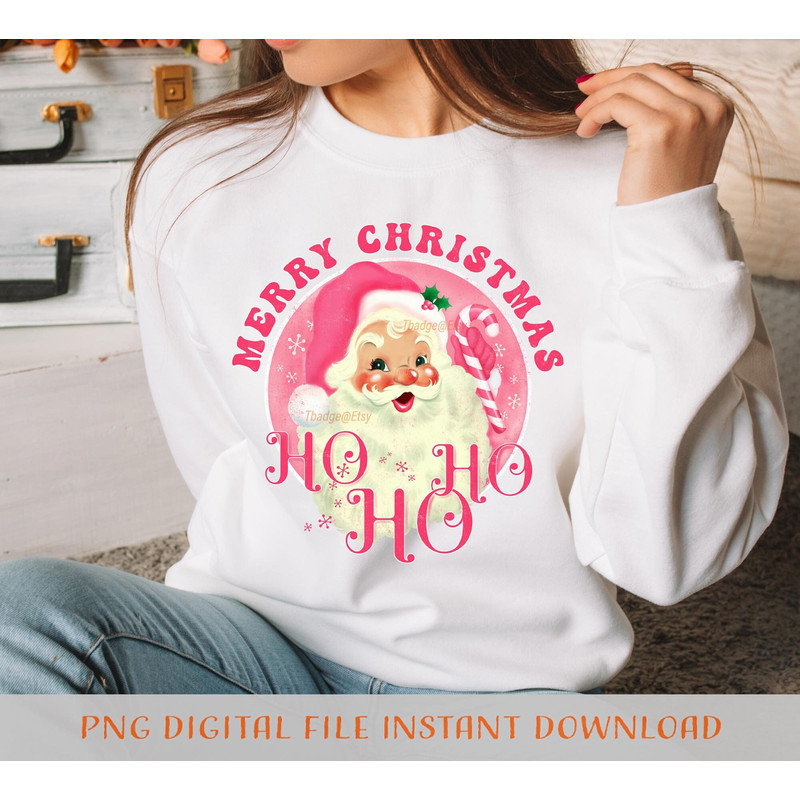 Pink Merry Christmas Png, Retro Santa Sublimation file for Shirt Design, Digital download Pink vintage Christmas Png - 1.jpg