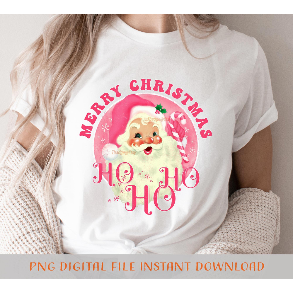Pink Merry Christmas Png, Retro Santa Sublimation file for Shirt Design, Digital download Pink vintage Christmas Png - 3.jpg