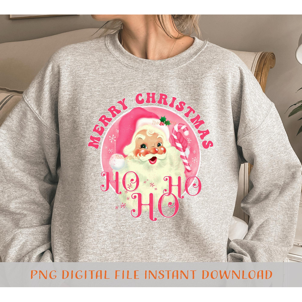 Pink Merry Christmas Png, Retro Santa Sublimation file for Shirt Design, Digital download Pink vintage Christmas Png - 4.jpg