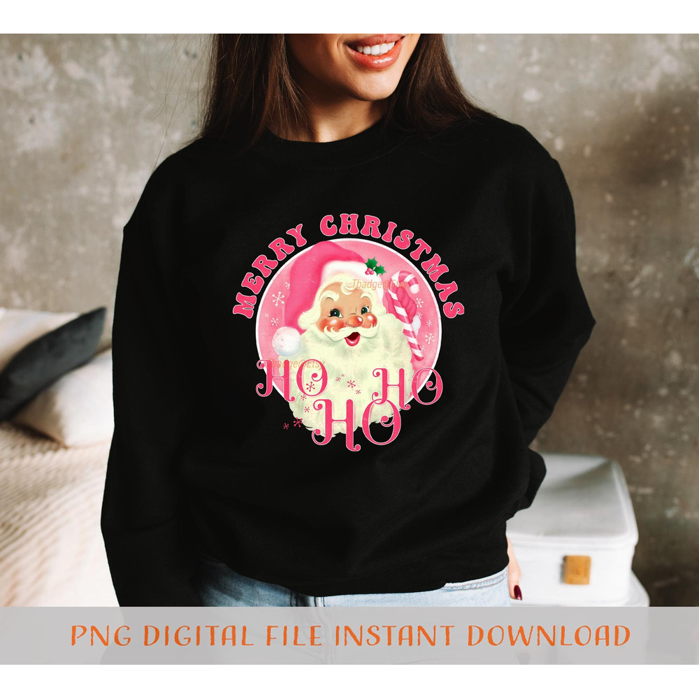 Pink Merry Christmas Png, Retro Santa Sublimation file for Shirt Design, Digital download Pink vintage Christmas Png - 5.jpg