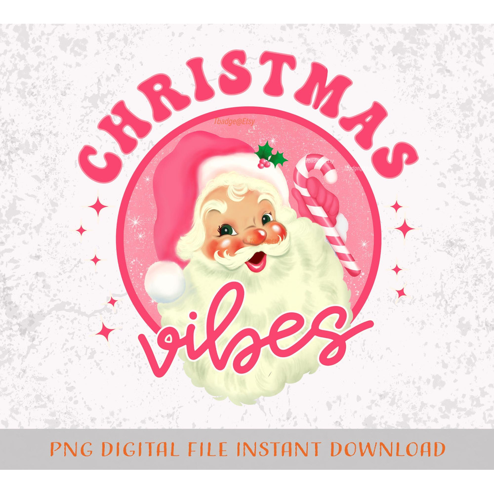 Pink Santa Christmas Vibes Retro Sublimation file for Shirt Design, Digital download Pink Santa Claus Png - 2.jpg