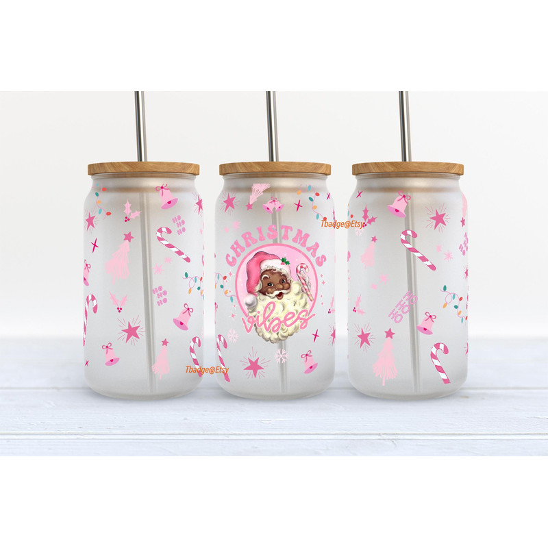 Retro Chocolate Santa Libbey Glass Can Tumbler Sublimation Design, 16 oz libbey can wrap Black Christmas Png, Design Digital Download PNG - 1.jpg