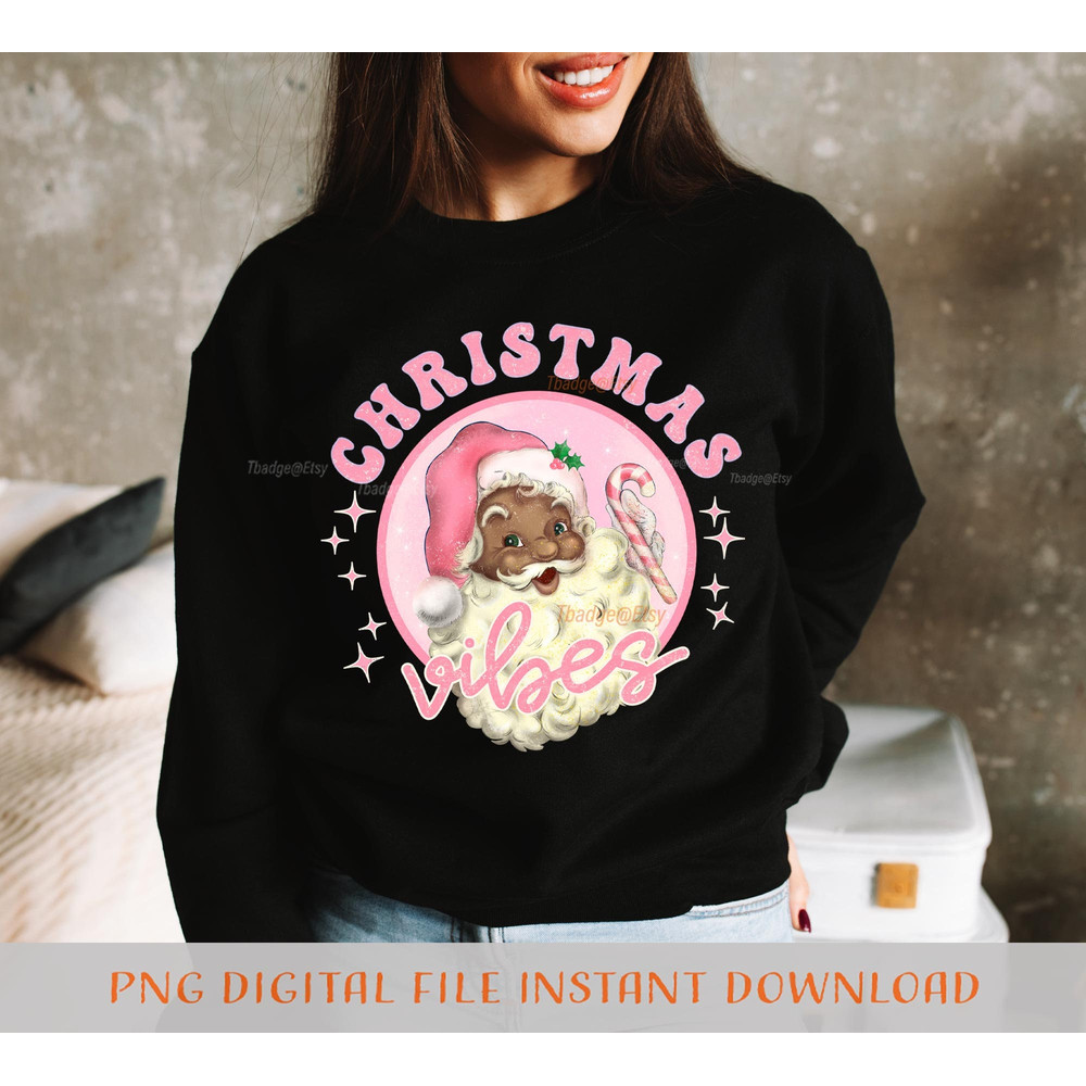 Retro Chocolate Santa png, Christmas Vibes Sublimation file for Shirt Design, Digital download Pink Santa Claus Png - 4.jpg