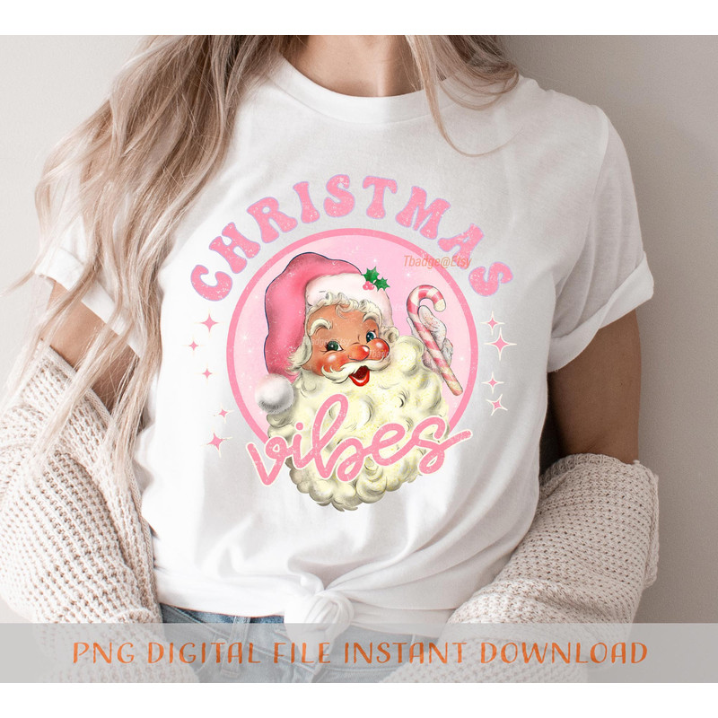 Retro Pink Christmas Vibes Sublimation file for Shirt Design, Digital download Pink Santa Claus Png - 2.jpg
