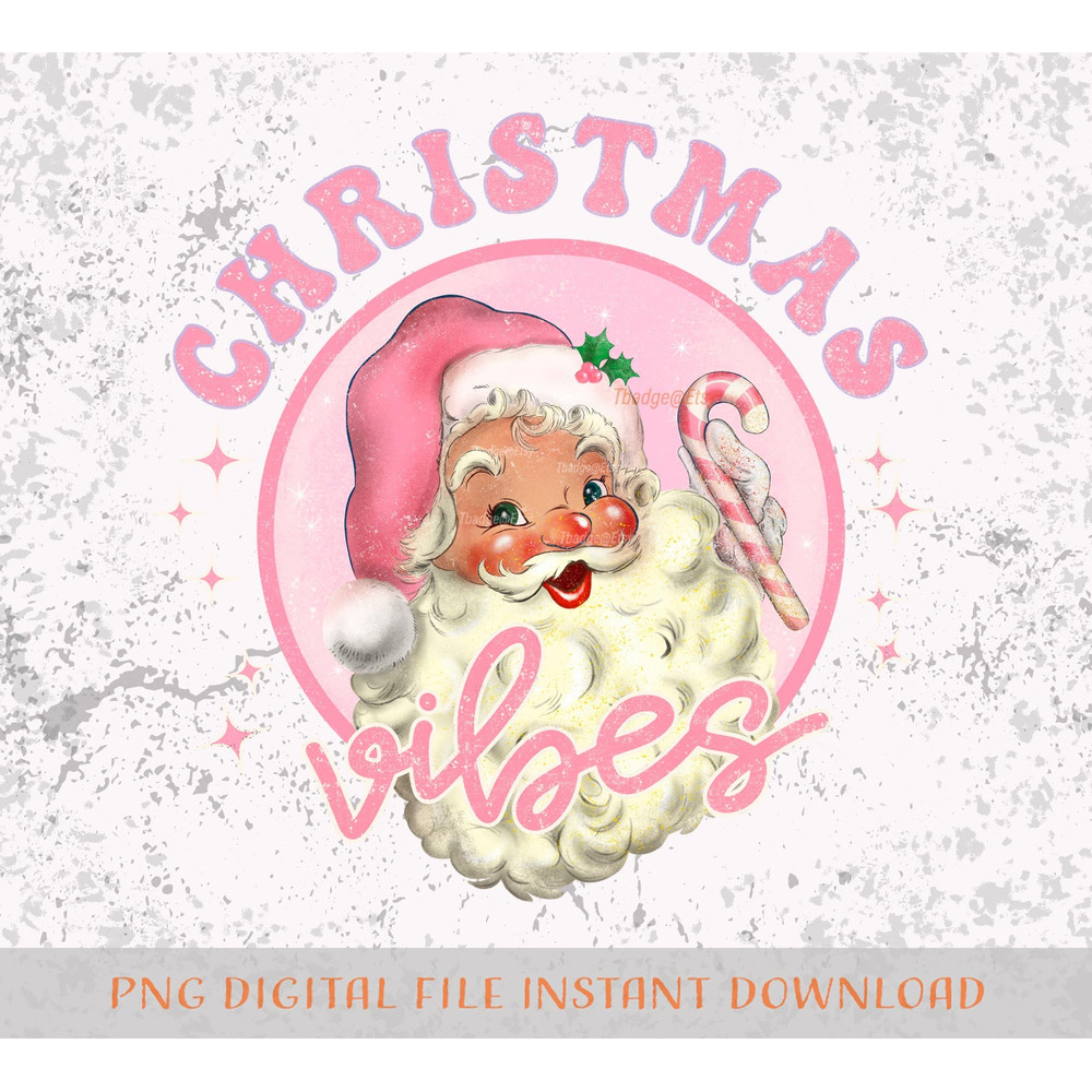 Retro Pink Christmas Vibes Sublimation file for Shirt Design, Digital download Pink Santa Claus Png - 3.jpg
