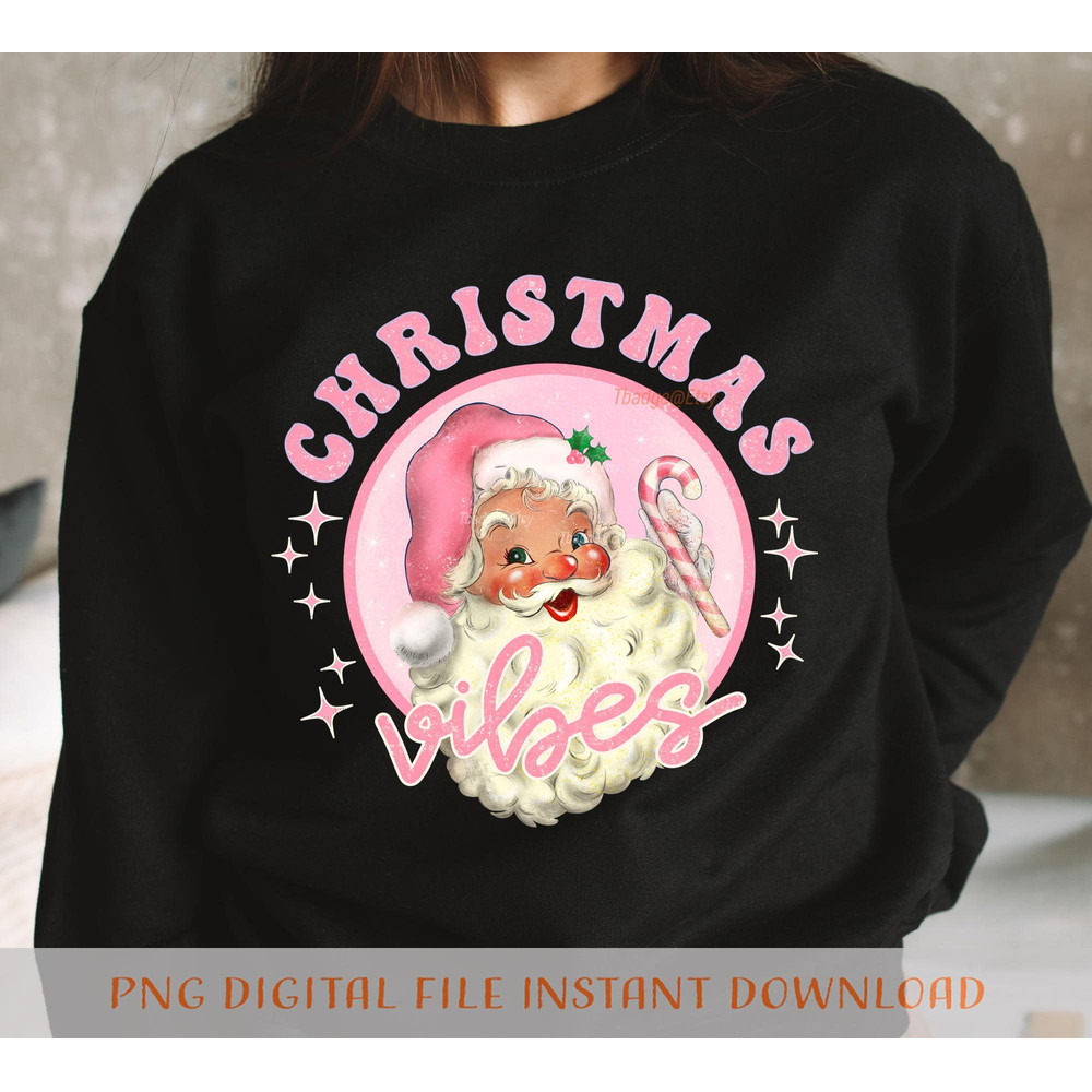 Retro Pink Christmas Vibes Sublimation file for Shirt Design, Digital download Pink Santa Claus Png - 5.jpg