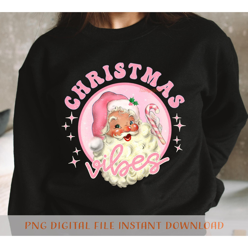 Retro Pink Christmas Vibes Sublimation file for Shirt Design, Digital download Pink Santa Claus Png - 5.jpg