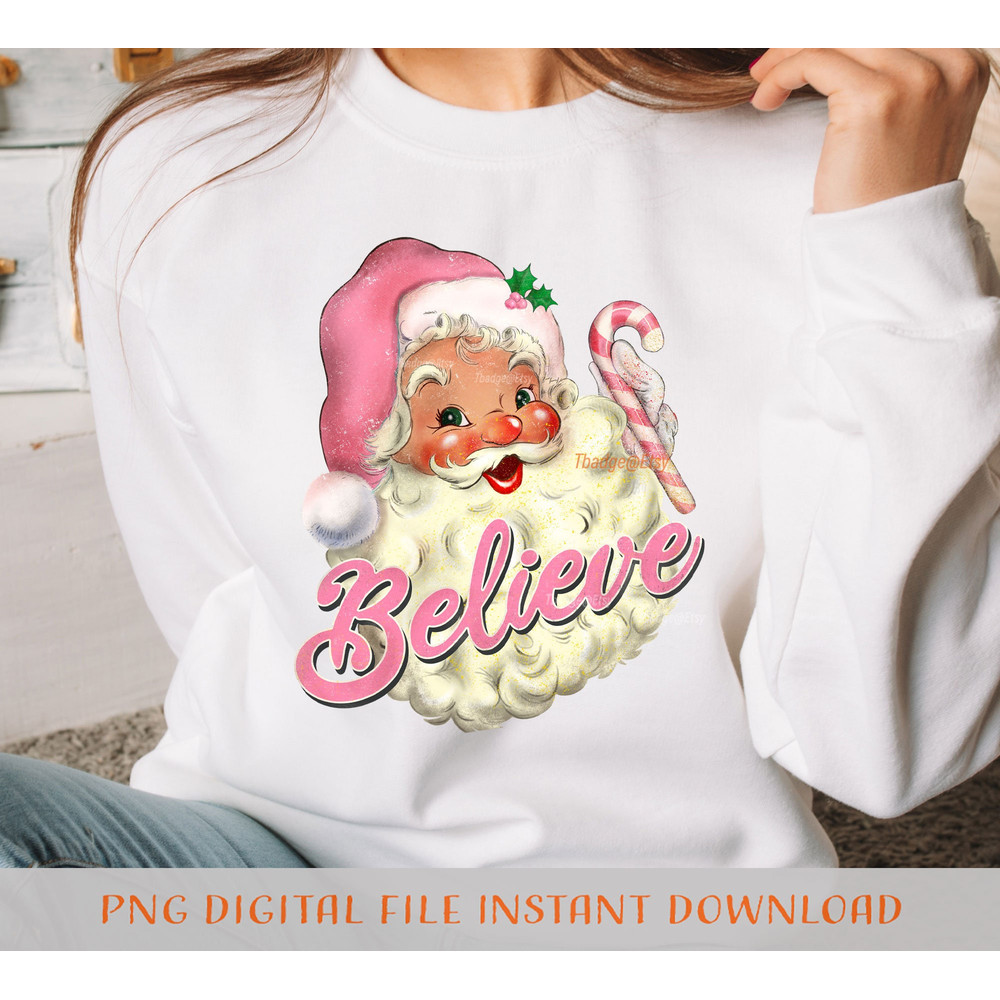 Retro Pink Santa Claus believe Png, Christmas Sublimation file for Shirt Design, Digital download Pink Christmas Png - 3.jpg