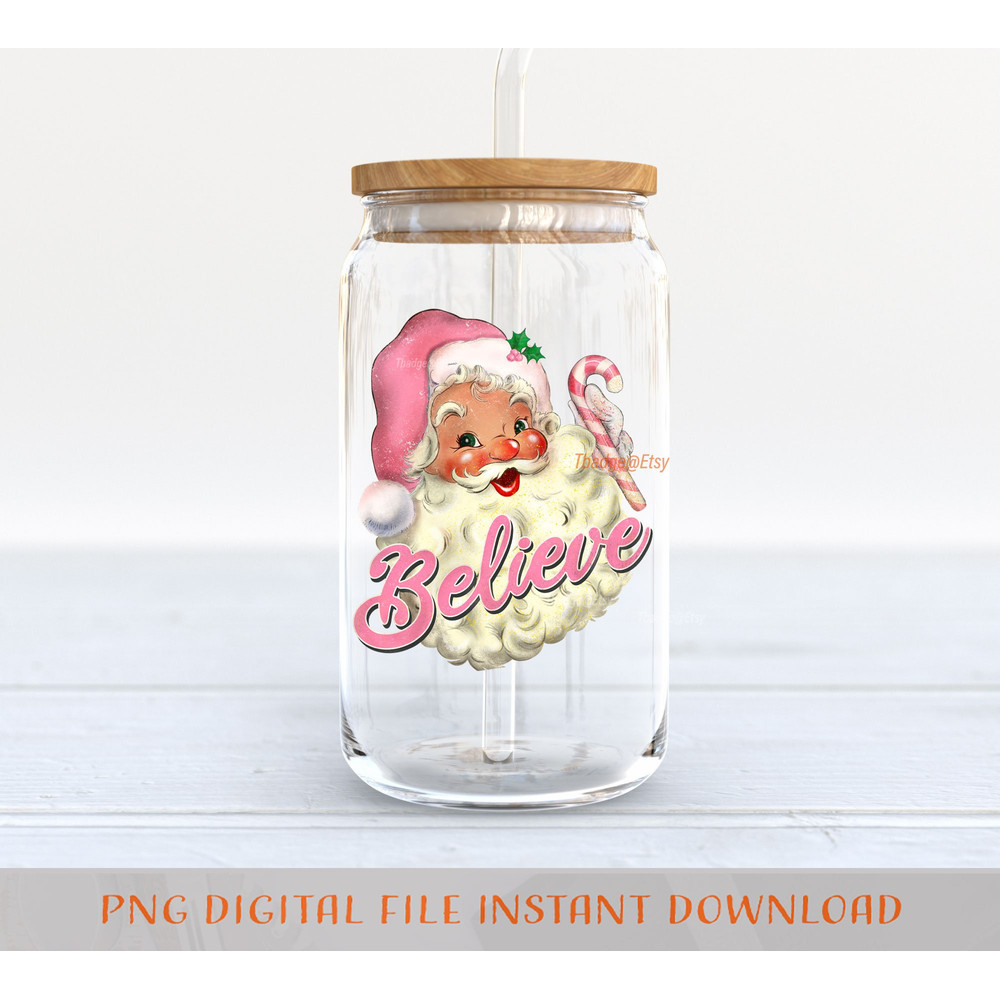 Retro Pink Santa Claus believe Png, Christmas Sublimation file for Shirt Design, Digital download Pink Christmas Png - 4.jpg