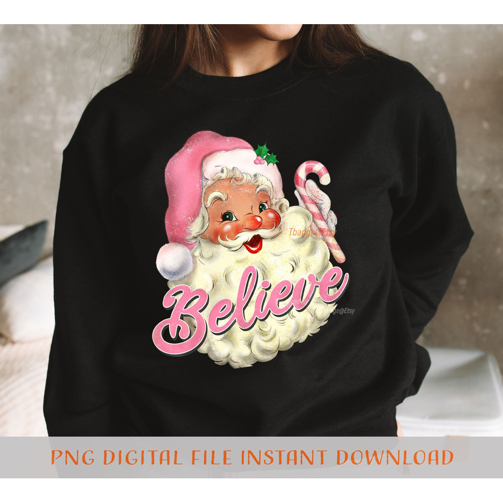 Retro Pink Santa Claus believe Png, Christmas Sublimation file for Shirt Design, Digital download Pink Christmas Png - 5.jpg