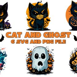 halloween black cat and ghostes p2 6 svg.png files sublimation digital vector file