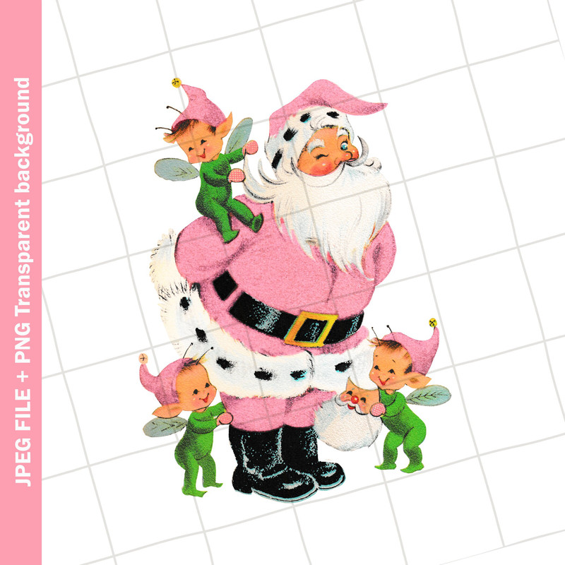 Digital Pink Santa Claus Christmas Elf Vintage Greeting Card Clip Art Graphic Image Sublimation Instant Download JPEG PNG - 1.jpg