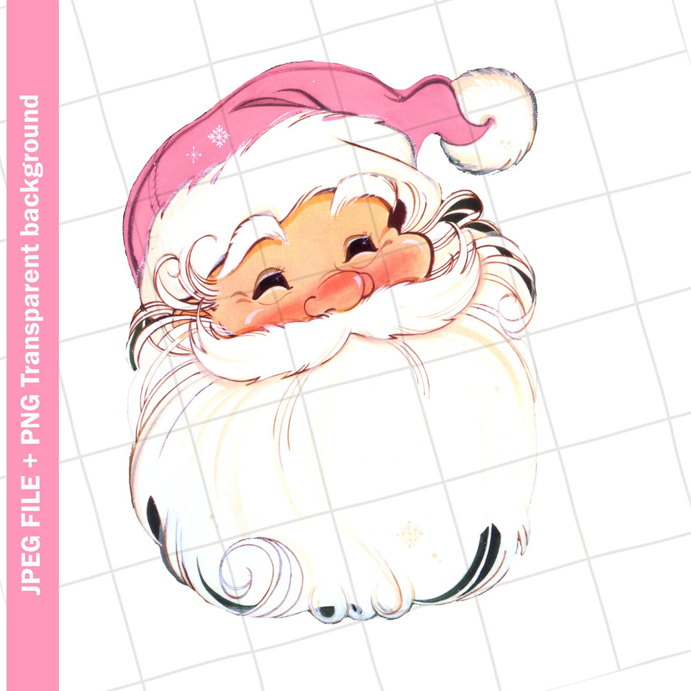 Digital Clipart Pink Santa Claus Christmas Vintage Greeting Card Graphic Print Image 8x10 #106 Sublimation JPEG PNG PDF - 1.jpg