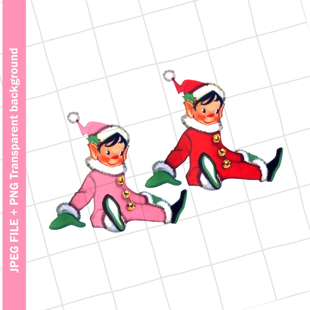 Vintage Clipart  Toy Elf Red Pink Christmas Vintage Greeting Card Clip Art Graphic Image Sublimation PNG JPEG - 1.jpg