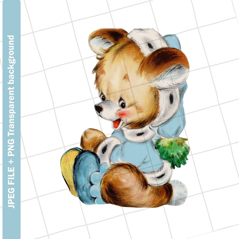 Vintage Digital Clipart Christmas Baby Bear Blue Boy Pink Girl Vintage Greeting Card Graphic Image PNG JPEG - 2.jpg