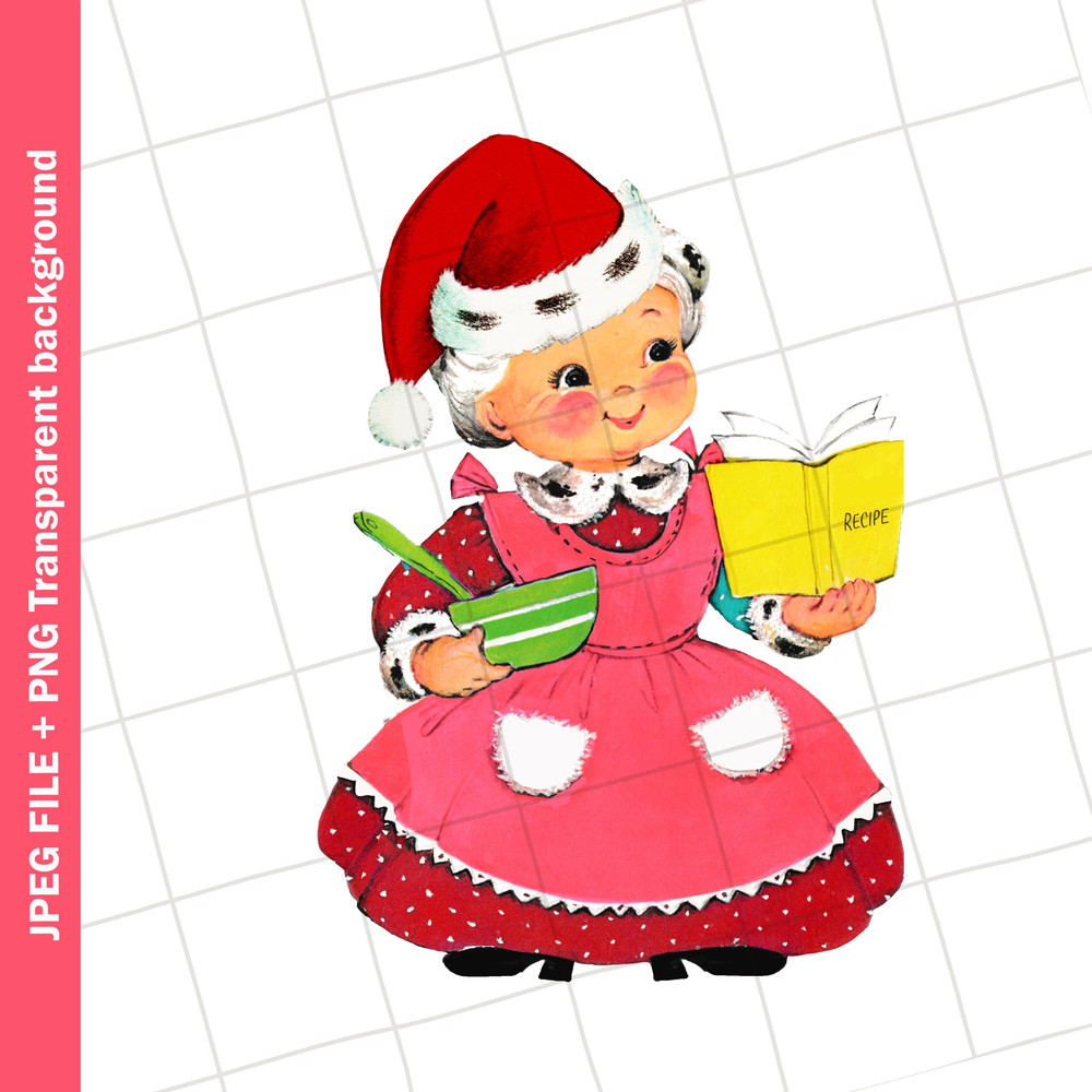 Vintage Digital Clipart Pink Red Mrs Santa Claus Wife Lady Girl Christmas Vintage Clip Art Graphic Image Sublimation PNG JPEG - 1.jpg