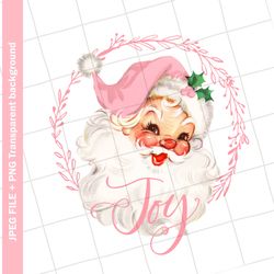 vintage digital clipart , pink santa claus wreath joy christmas vintage greeting card clip art graphic image sublimation