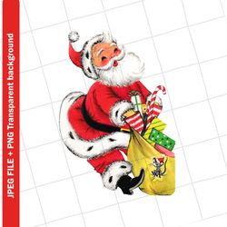 vintage digital clipart , red santa claus christmas vintage greeting card clip art graphic image sublimation png jpeg