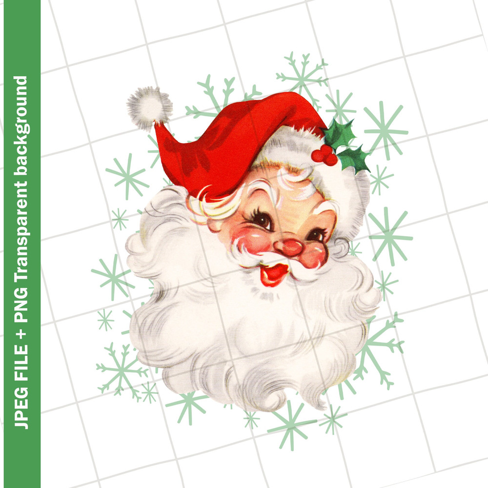 Vintage Digital Clipart Red Santa Claus Snowflakes #23 Christmas Vintage Greeting Card Clip Art Graphic Image Sublimation PNG JPEG - 1.jpg