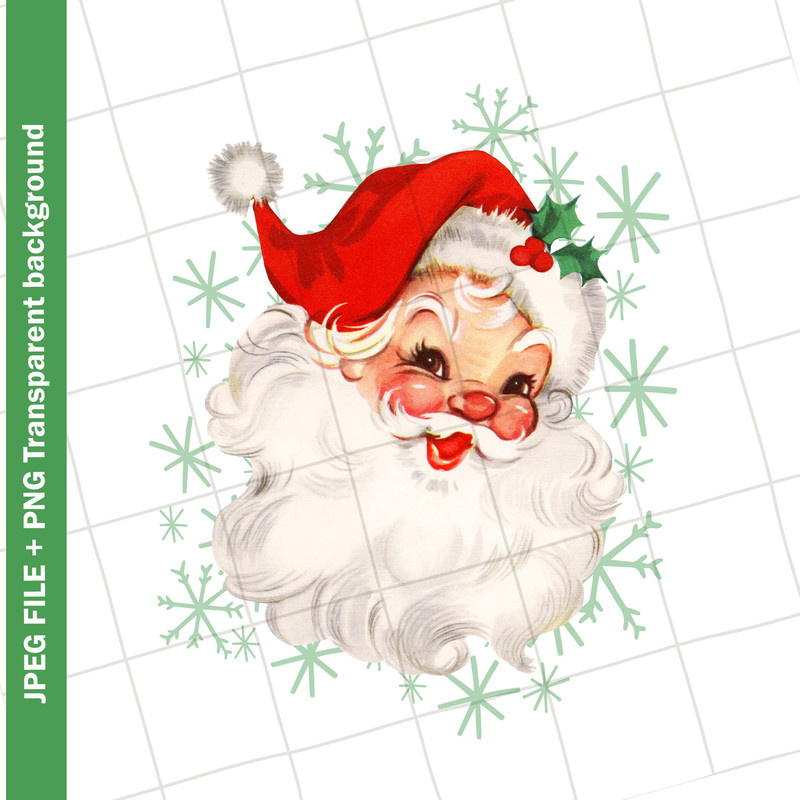 Vintage Digital Clipart Red Santa Claus Snowflakes #23 Christmas Vintage Greeting Card Clip Art Graphic Image Sublimation PNG JPEG - 1.jpg