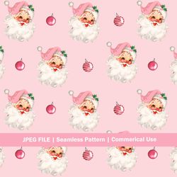 vintage seamless pattern , santa face pink surface pattern, repeating christmas print