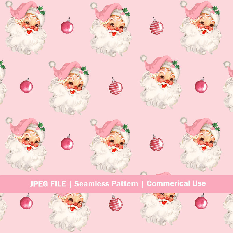 Vintage Seamless Pattern Santa Face Pink Surface Pattern, Repeating Christmas Print - 1.jpg
