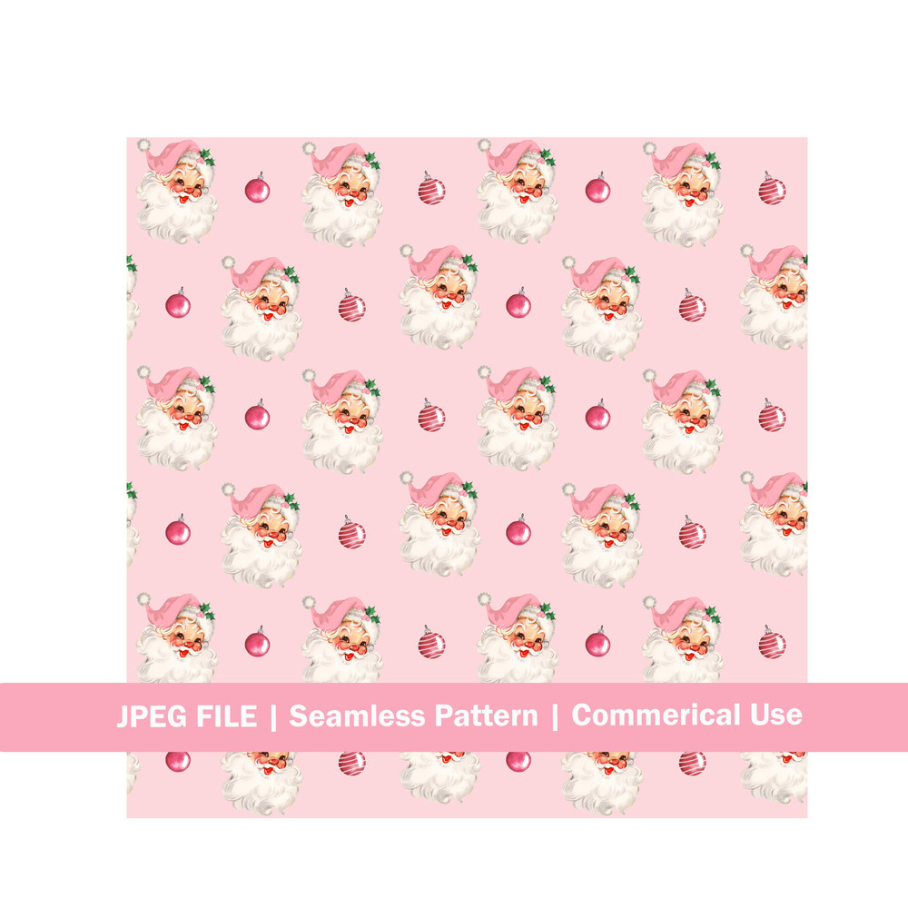 Vintage Seamless Pattern Santa Face Pink Surface Pattern, Repeating Christmas Print - 2.jpg