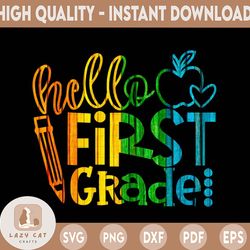 hello 1st grade tie dye png print file for sublimation or print, dtg, first grade sublimation, school designs, back to
