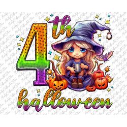 4th Halloween Png, Baby Halloween Png, Halloween Birthday Girl Png, Halloween Png, Fourth Halloween Png,Sublimation Desi