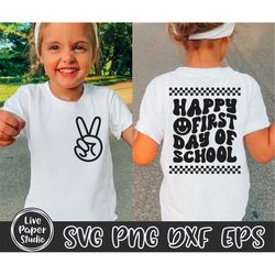 Retro Happy First Day of School SVG, 1st Day Of School Svg, Back To School, Hello School Shirt, Wavy Text, Digital Downl