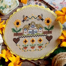 Sunflower cottage cross stitch pattern Country House cross stitch chart Counted cross stitch Flowers cross stitch