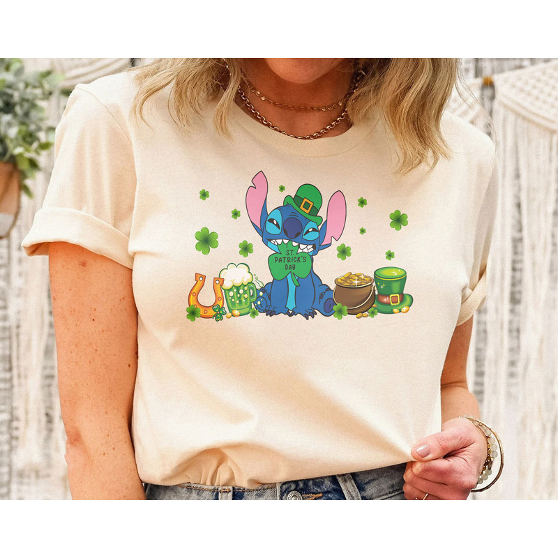 Vintage Stitch Lucky Shamrocks Shirt, Happy St Patricks Day Shirt, Stitch With Lucky Coin, Stitch Irish Green Shirt - 1.jpg