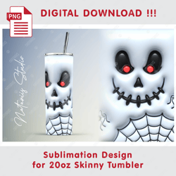 Cute 3D Inflated Puffy Halloween Ghost - Seamless Sublimation Pattern - 20oz SKINNY TUMBLER - Full Wrap