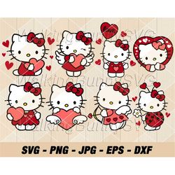 hello cat heart love svg, layered valentine cat svg, hello cat png, cupid cat png, svg files for cricut, instant downloa