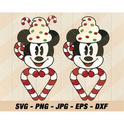 mouse ears cocoa mug candy cane heart svg png, layered mouse ears christmas mug svg, mouse head hot cocoa mug png, svg f