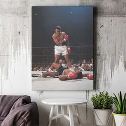 Muhammed Ali Canvas - Sonny Liston Knock Down - Motivational Sports Wall Art - Vintage Photo Print