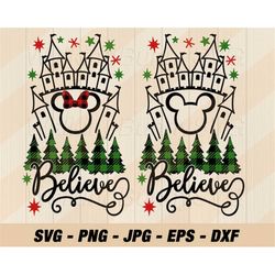 mouse ears castle christmas tree believe svg png, layered christmas believe svg, mouse ears christmas svg files for cric